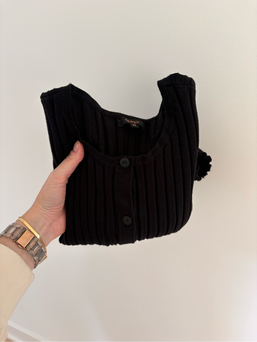 Quince Black Ribbed Button-Front Cardigan - Picture 3 of 4